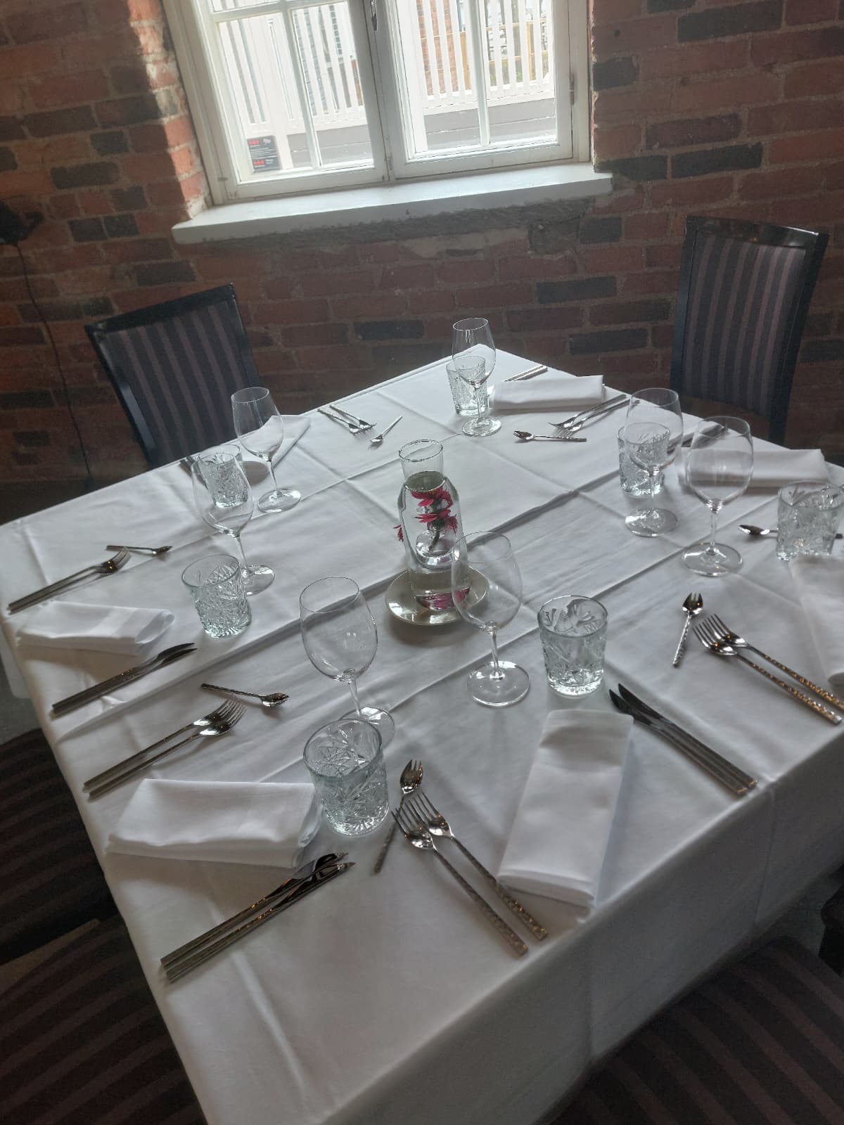 Restaurant table setting with glasses and cutlery