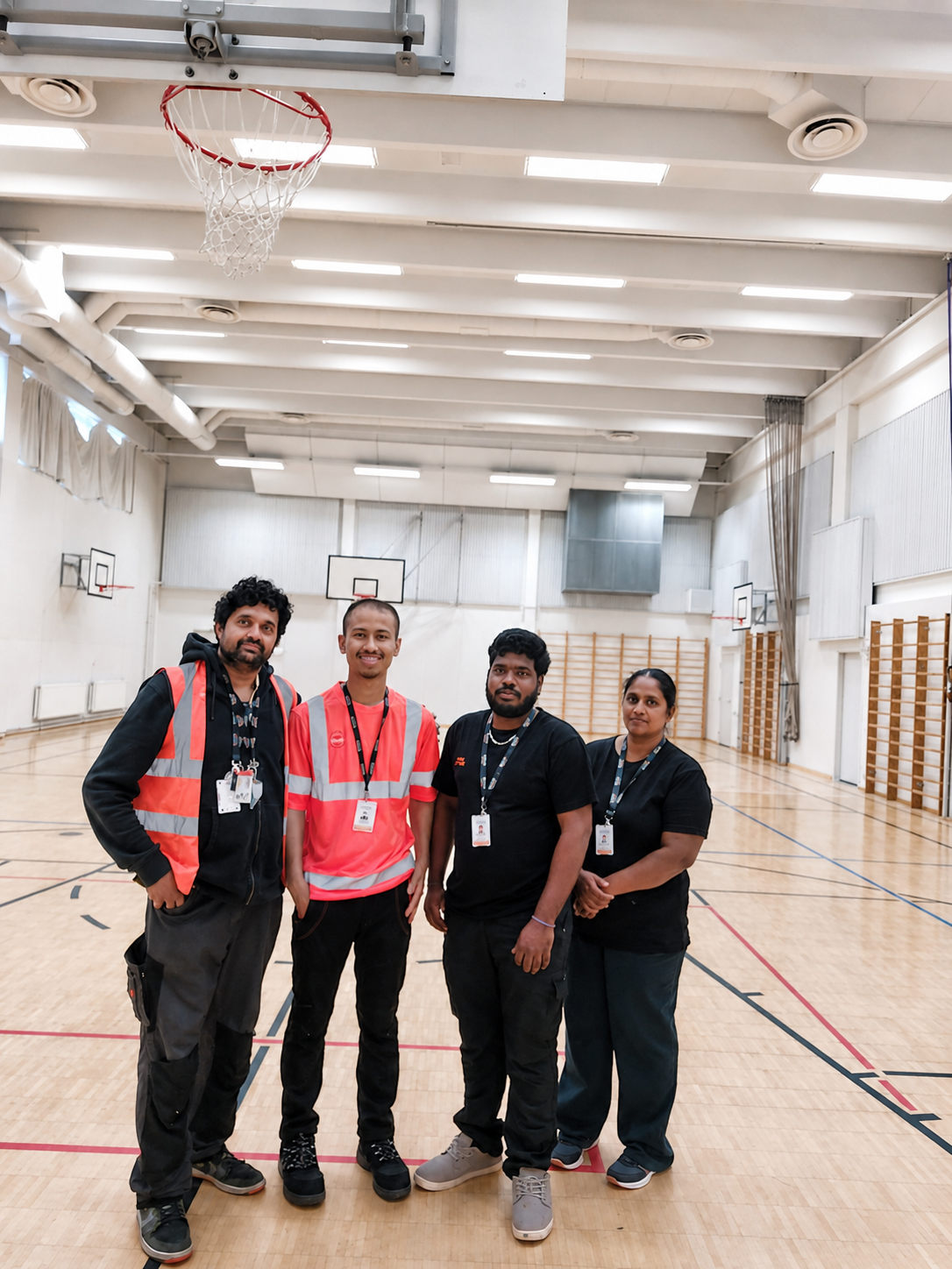 Cleaning team photo in a facility environment